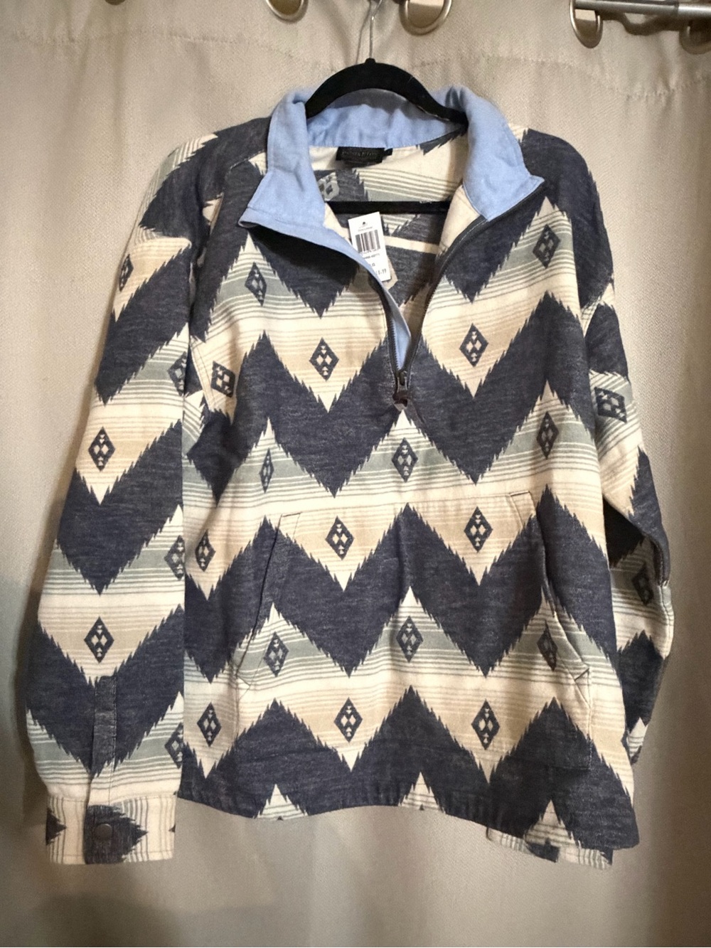 Pendleton Half-Zip Pullover Sweater in Blue and Cream